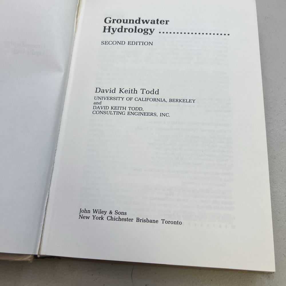 GROUNDWATER HYDROLOGY, 2ND EDITION By David Keith Todd - Hardcover-Dust Cover - Picture 4 of 9